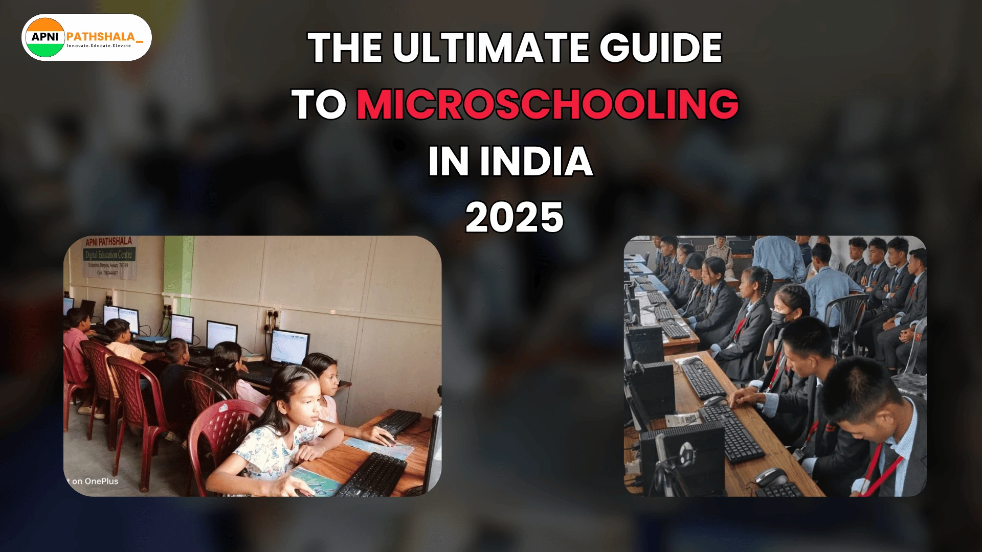 Illustration of children studying in microschools in India in 2025.