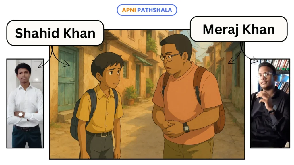 The Chapter 1 of story - Illustration of Shahid Khan and Meraj Khan as students, worried about their future after 12th, representing their confusion before finding guidance.