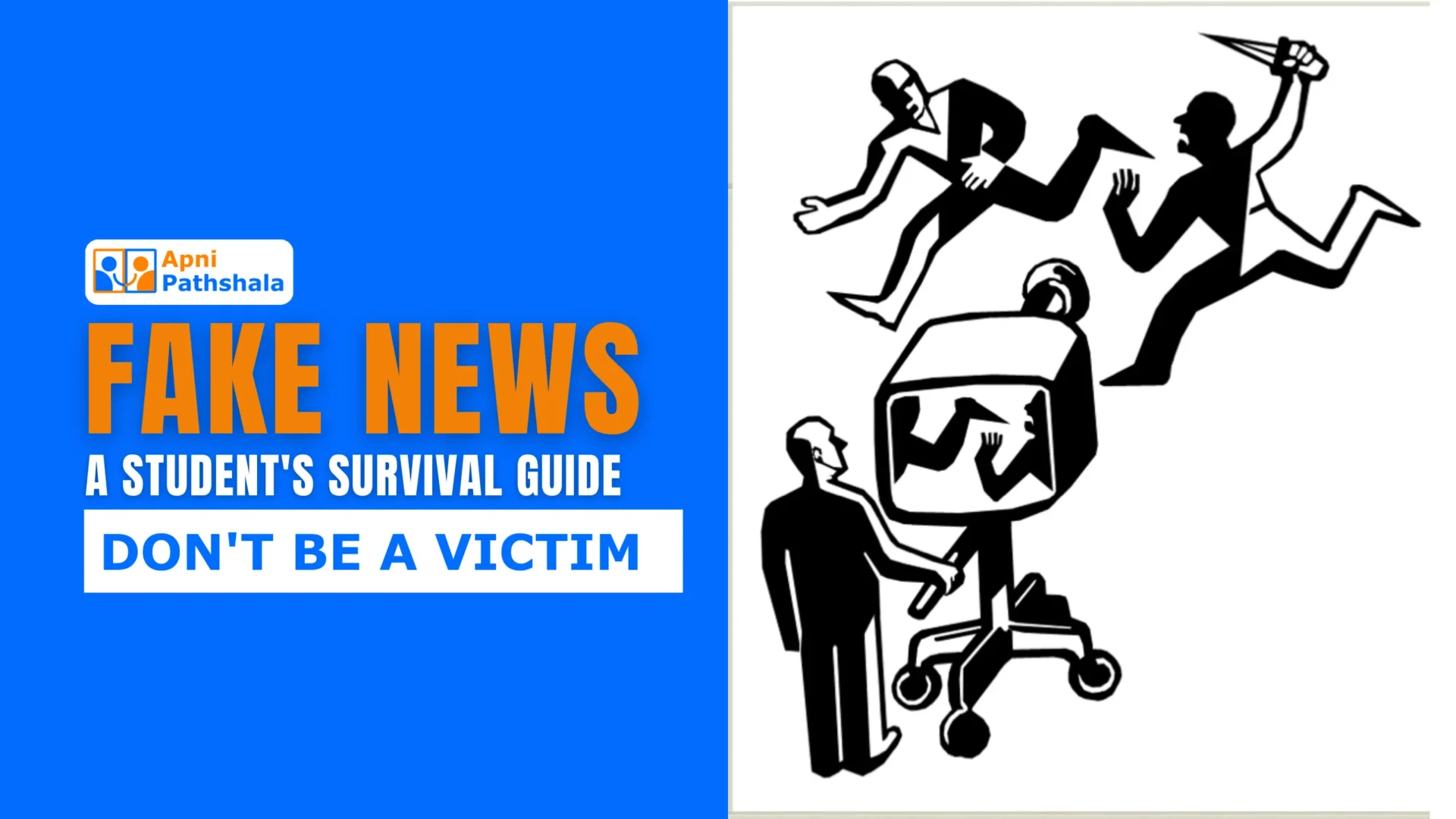 Visual representation of how fake news spreads, showing social media, WhatsApp forwards, and how misinformation influences students.