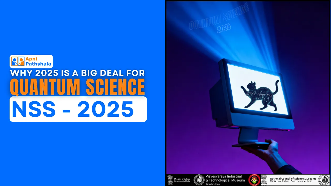 Quantum computing concept with a computer monitor displaying a quantum cat illustration, highlighting the significance of 2025 in quantum science advancements.