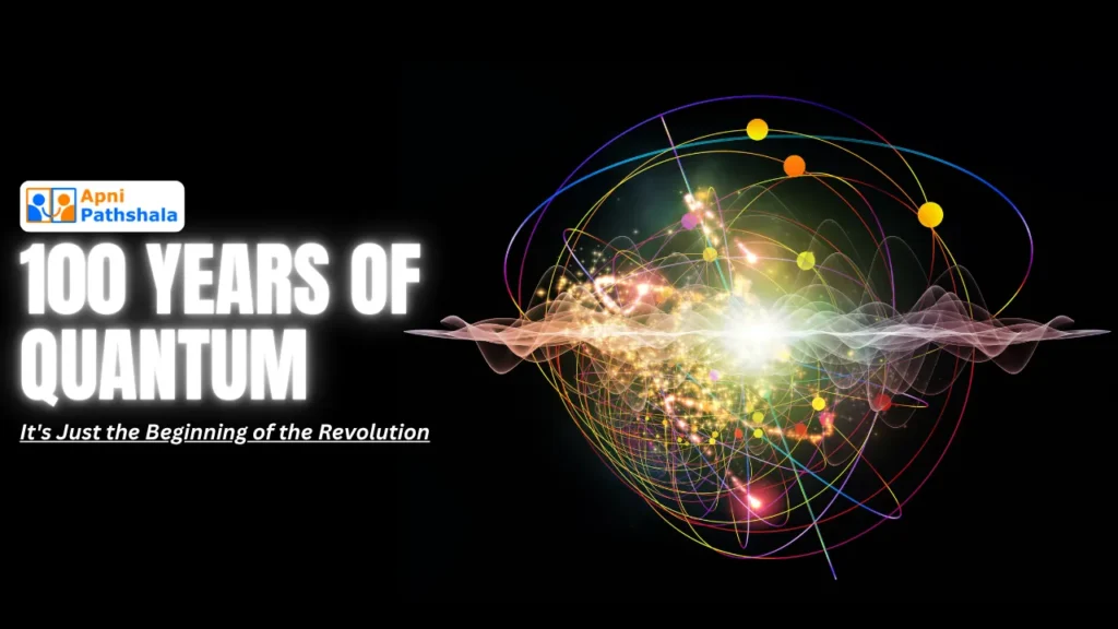 Celebrating 100 years of quantum science with a vibrant visual representation of quantum physics, illustrating its impact on technology and innovation. Thats why this year National Science Seminar theme is center around Quantum.