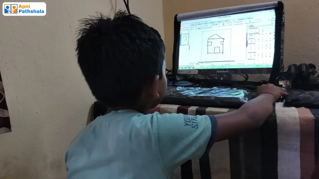 A young child learning on an Apna PC at home, showing safe digital learning supported by Apni Pathshala’s student safety practices and child-friendly technology use. Parenting that build trust.
