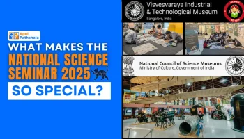 Collage showing the Visvesvaraya Industrial & Technological Museum (VITM) exhibits, students participating in workshops, and the official blog title banner “What Makes the National Science Seminar 2025 So Special?” featuring logos of NCSM, VITM, and Apni Pathshala.