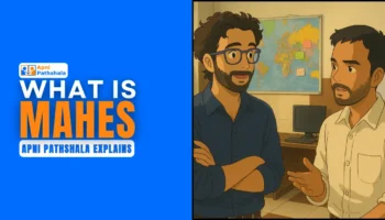 Ashish and Sagar discussing the concept of MAHES at Apni Pathshala, explaining its importance for digital learning PODs.