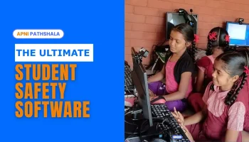 Students using computers with –The ultimate student safety software by Apni Pathshala for safe digital learning.