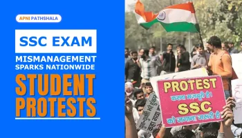 A powerful visual highlighting nationwide student protests against SSC exam mismanagement, with banners, flags, and demands for justice in recruitment processes.